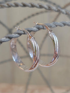 14K White Gold Textured Hoops