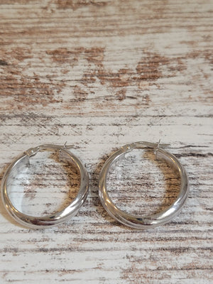 14K White Gold Textured Hoops