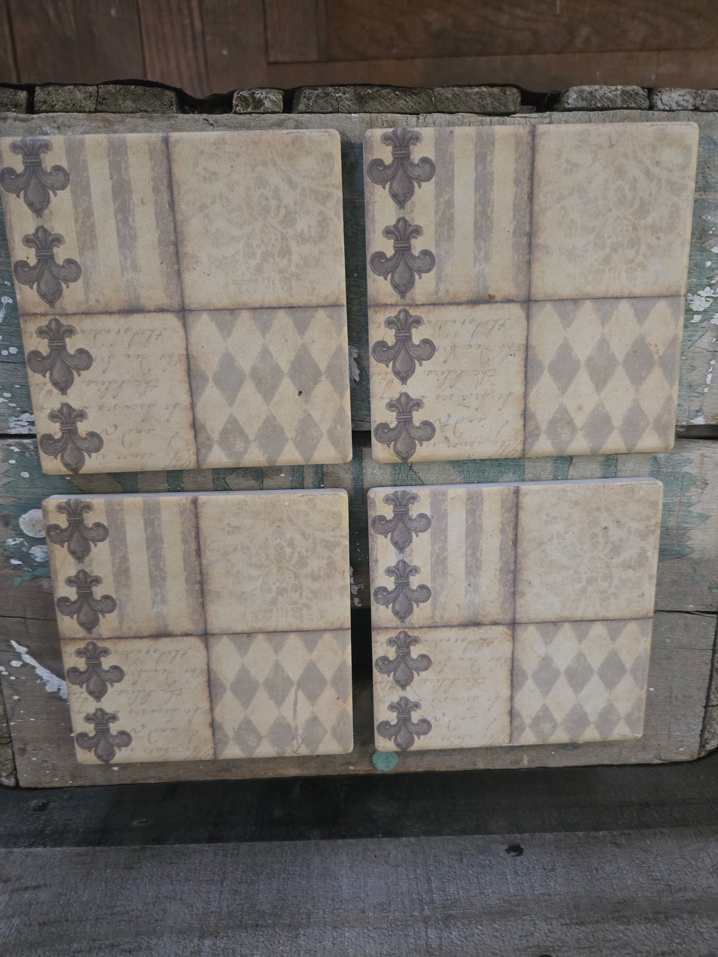 Fluer de lis Ceramic Coaster Set of 4