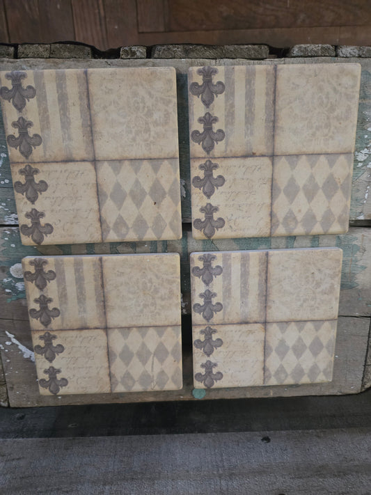 Fluer de lis Ceramic Coaster Set of 4