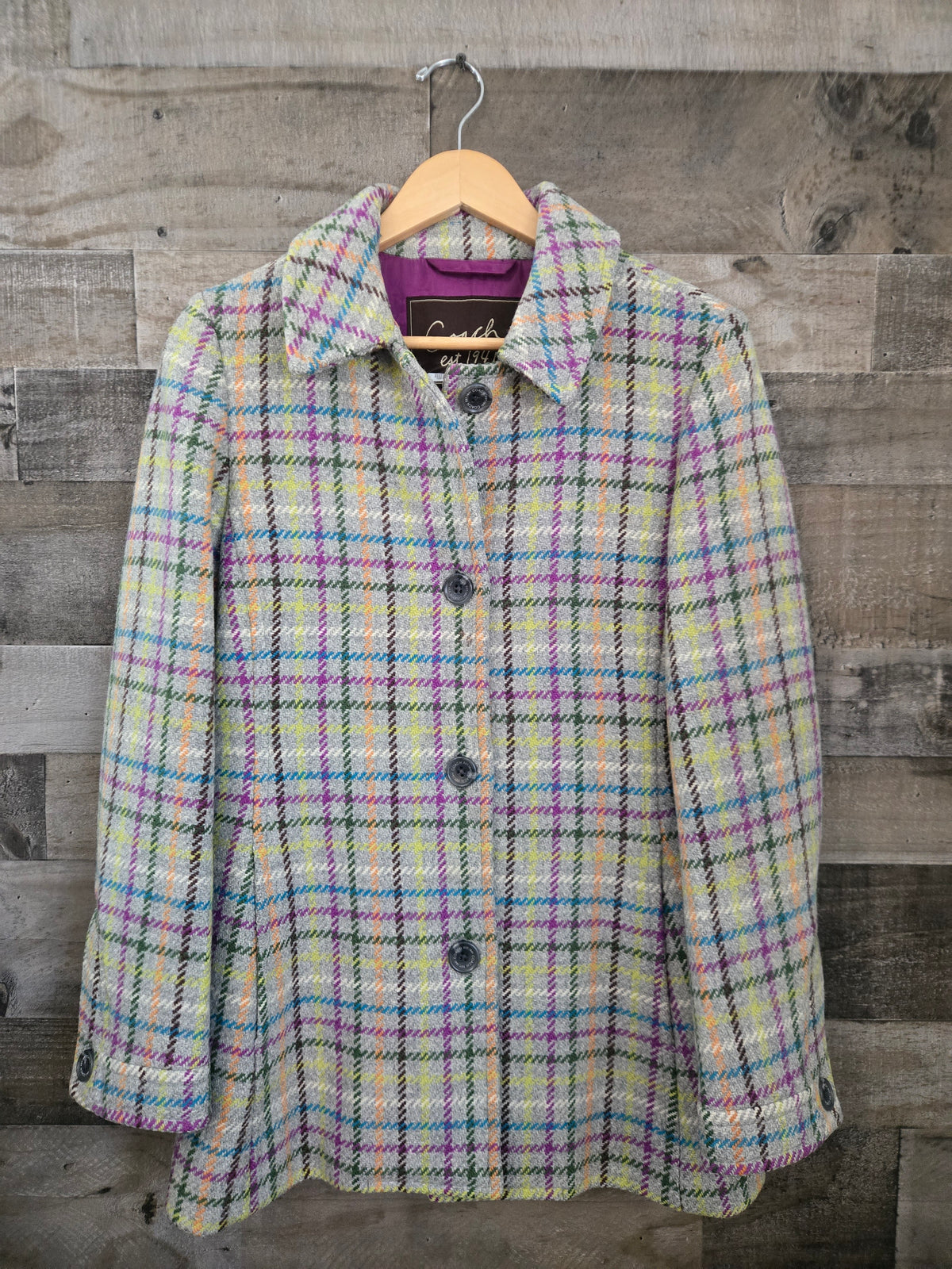 Coach Multicolor Plaid Wool-Blend Coat – Size Small