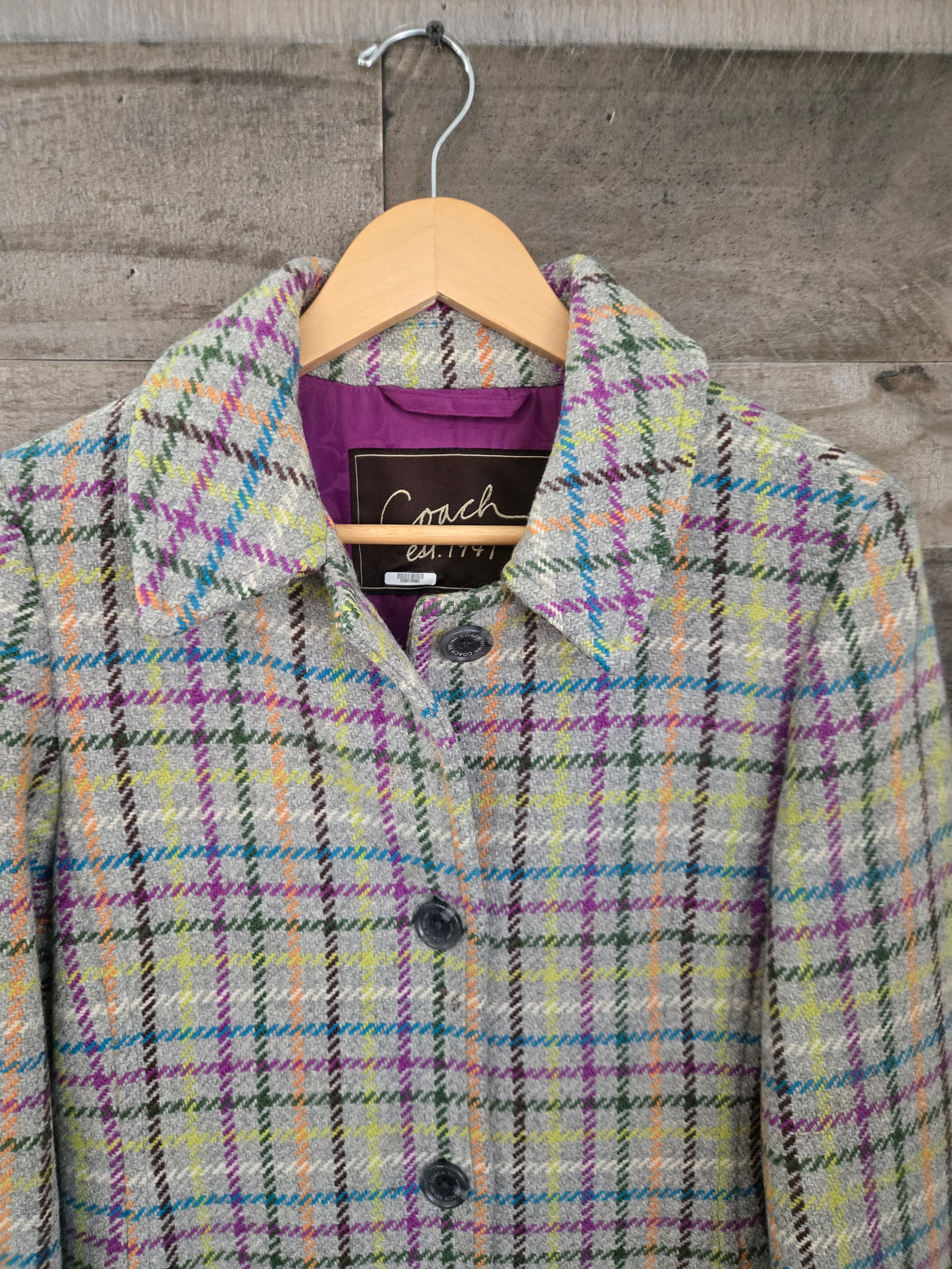 Coach Multicolor Plaid Wool-Blend Coat – Size Small