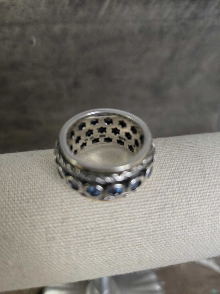 Sterling Silver and 14k Gold Blue Topaz Spinner Ring