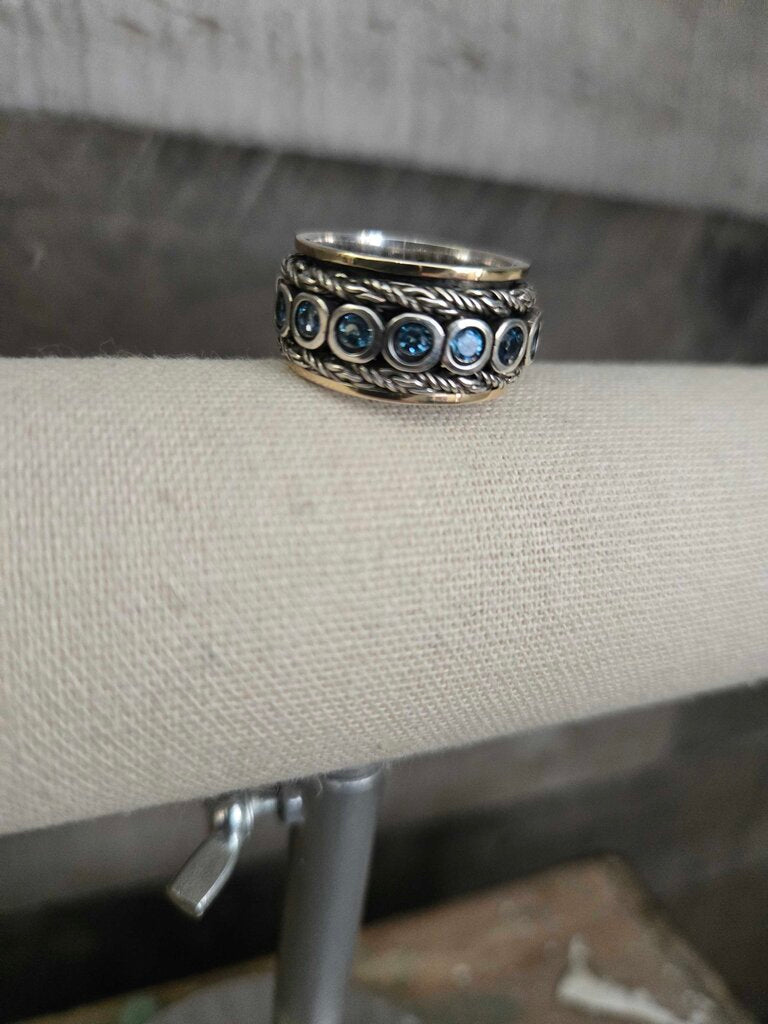 Sterling Silver and 14k Gold Blue Topaz Spinner Ring