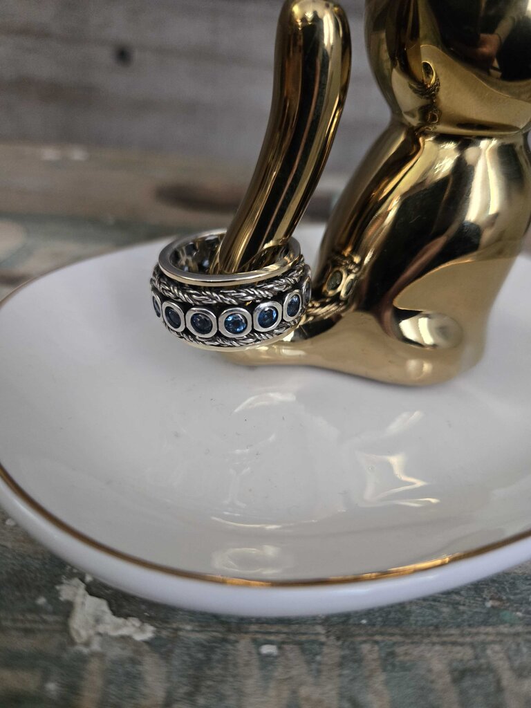 Sterling Silver and 14k Gold Blue Topaz Spinner Ring