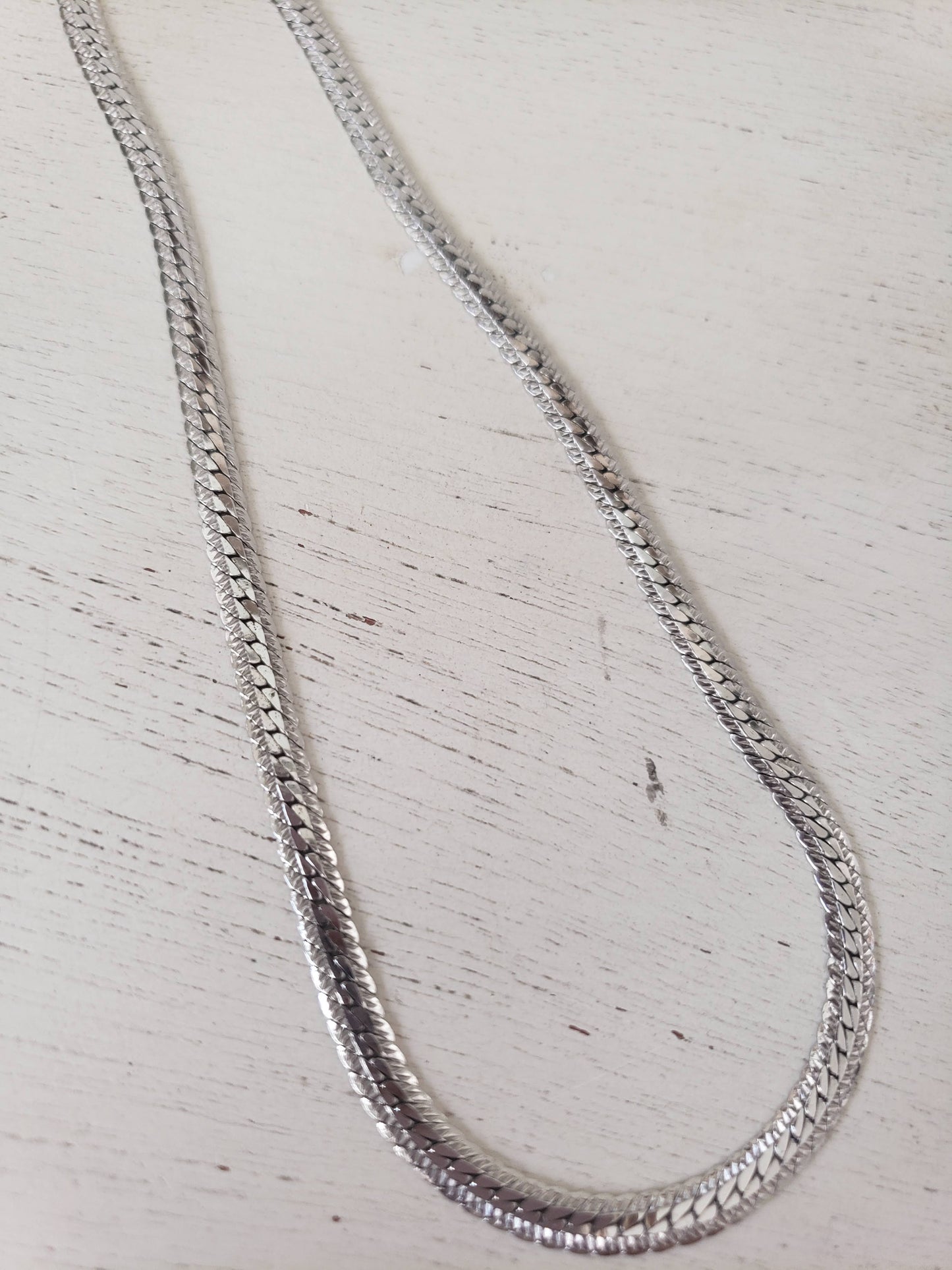 Long Sterling Silver Herringbone Necklace