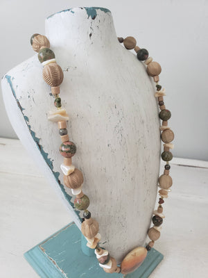 Vintage Carved Wood Bead Necklace