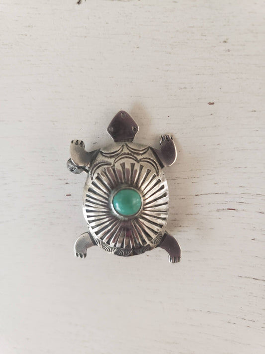 Vintage Sterling and Turquoise Turtle Brooch