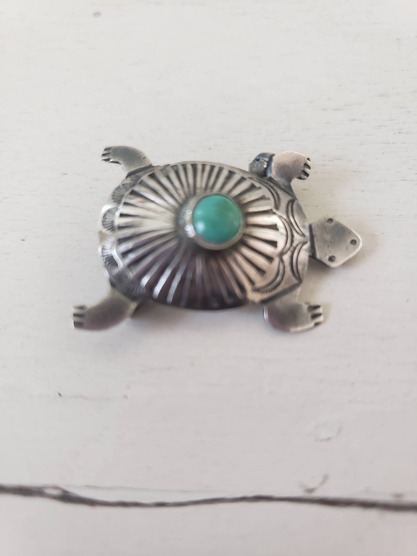 Vintage Sterling and Turquoise Turtle Brooch