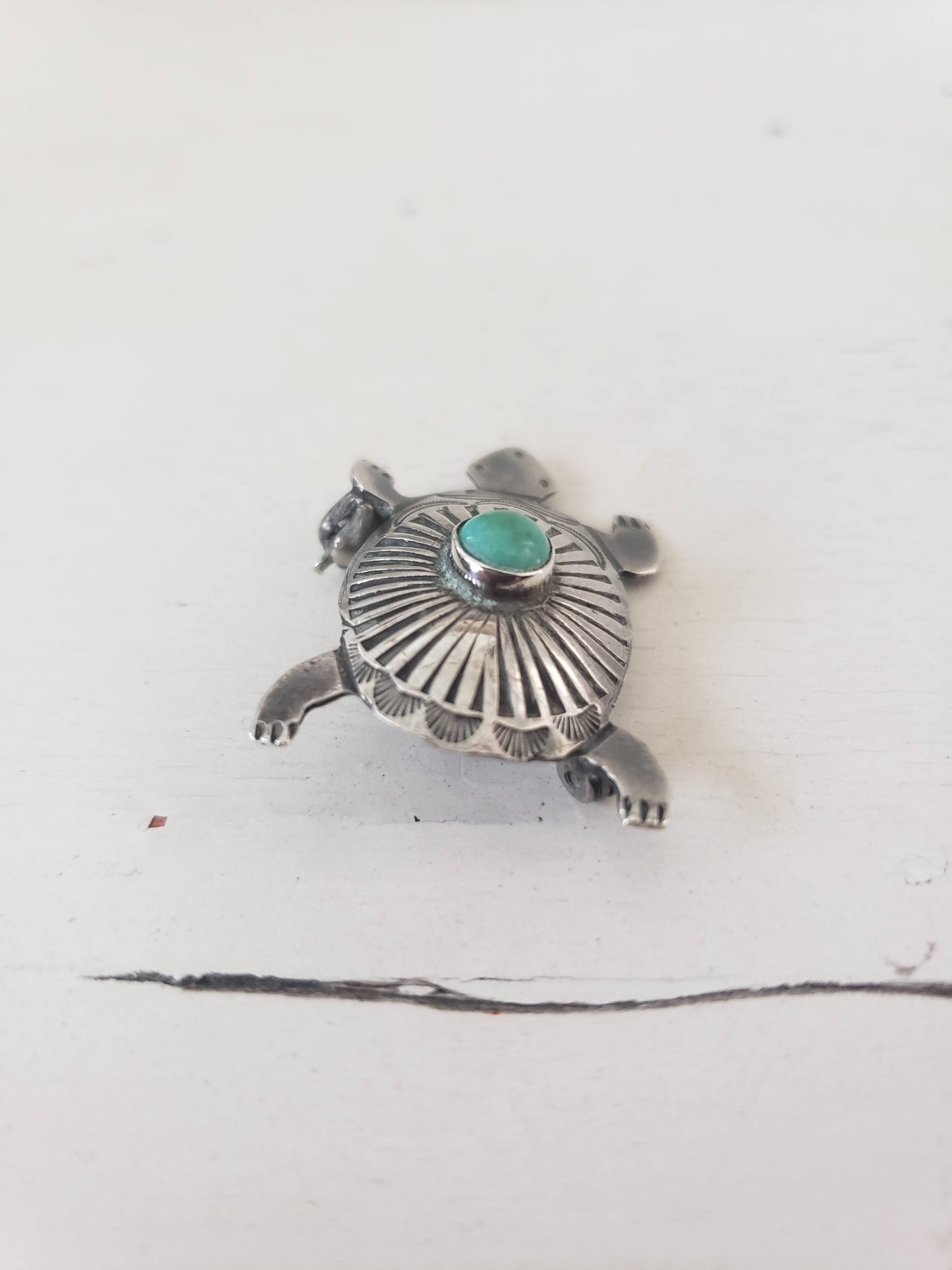 Vintage Sterling and Turquoise Turtle Brooch