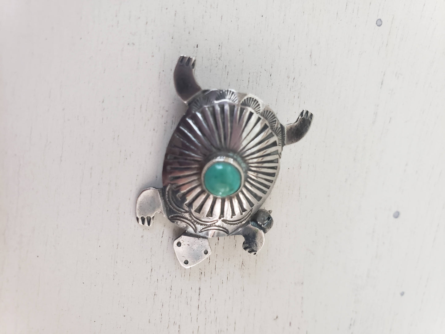 Vintage Sterling and Turquoise Turtle Brooch